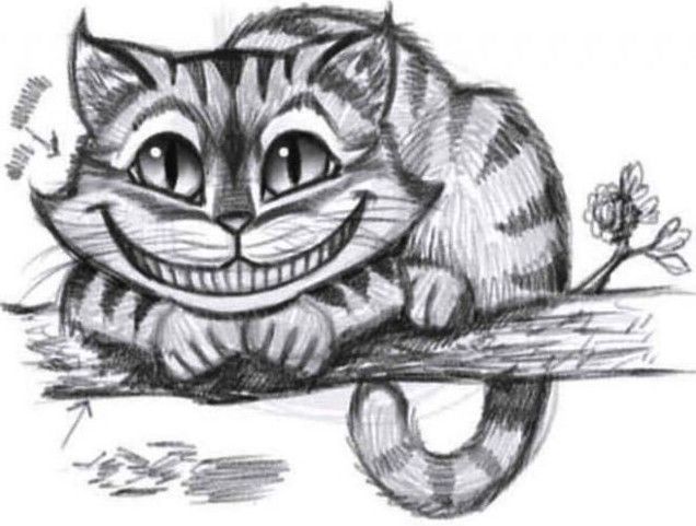 Малюнки олівцем Чеширського кота для змалювання