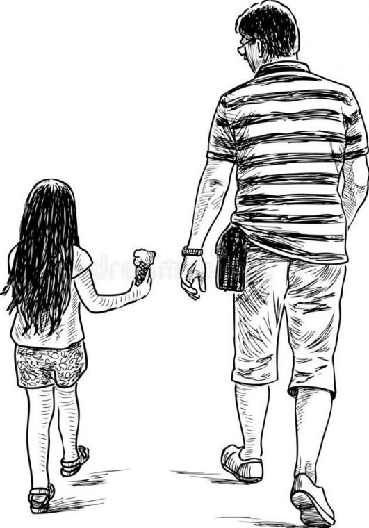 Малюнок олівцем тато і дочка