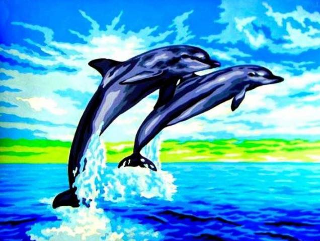 Малюнки дельфінів у морі для змалювання