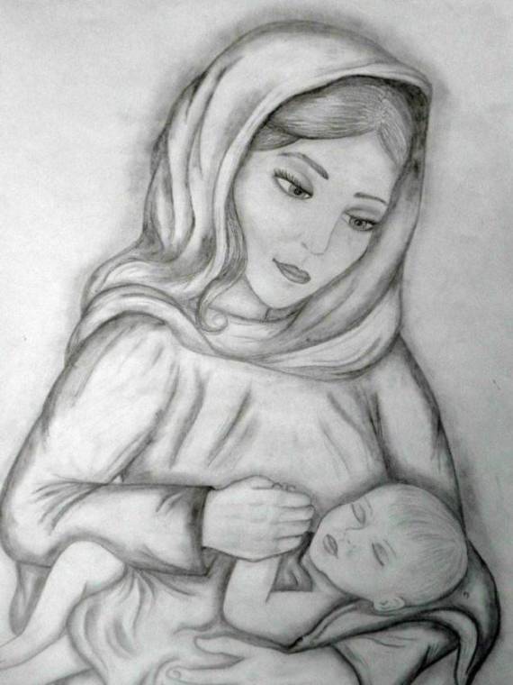 Малюнки олівцем матері та дитини
